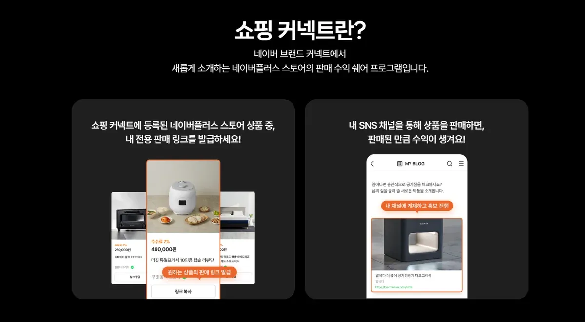 네이버 쇼핑 커넥트 — 상품별 전용 판매 링크를 발급해 SNS 채널에 올리면 팔린 만큼 수수료